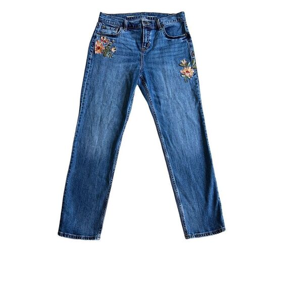 Old Navy boyfriend red roses embroidered Jeans size 6 - Picture 1 of 10